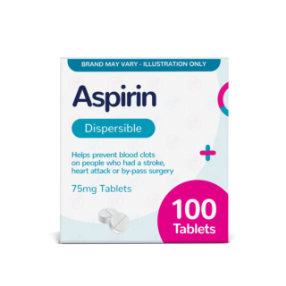 Aspirin Dispersible Tablets 75mg – 100 Tablets (Brand May Vary)